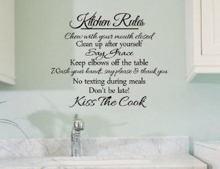 Kitchen Rules Chew with your mouth closed Clean up after yourself Say Grace Keep elbows off the table Wash your hands, say please and thank you No texting during meals Don't be late Kiss the Cook Vinyl wall art Inspirational quotes and saying home dec