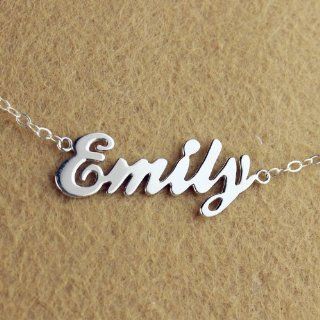 Personalized Emily Style Name Necklace in Silver Plated on Copper Nameplate Necklace Customized Name Jewelry Perfect Gift for Women  