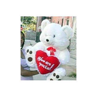GIANT TEDDY BEAR   30 inches Tall by 24 inches Wide   SOFT, FAT, PREMIUM QUALITY, PLUSH TEDDY BEAR * Holds big HEART That Says YOU ARE SPECIAL * COLOR WHITE   PERFECT FOR VALENTINES DAY or ANYDAY Toys & Games