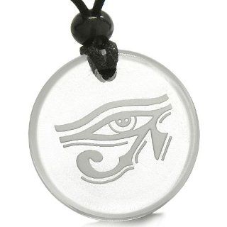 Amulet All Seeing Eye of Horus Egyptian Magic Protection Powers Genuine Crystal Quartz Medallion Circle Pendant Necklace Best Amulets Jewelry