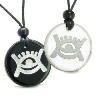 Amulets Love Couple or Best Friends Universe Energy Supernatural All Seeing Eye Magic Powers Quartz Black Onyx Pendant Necklaces Jewelry