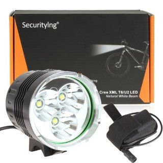 SecurityIng� Super Bright 3 X CREE XM L T6 3600Lm 4 Modes White LED Bike Lamp Cree LED Headlight Solid Bicycle Light and Powerful Headlamp with 8.4V Battery Pack and US Plug Charger Set For Outdoor Hiking, Riding, Camping and Other Activites   Mtb Lights  