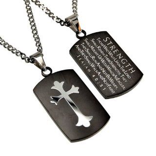 Christian Mens Black and Silver Stainless Steel Abstinence "Strength   Those Who Wait Upon the Lord Shall Renew Their Strength. They Shall Mount up with Wings As Eagles; They Shall Run and Not Be Weary, and They Shall Walk and Not Faint   Isaiah 4031