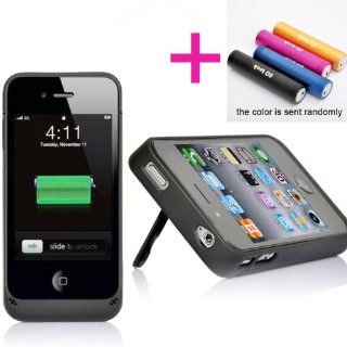 EC TECHNOLOGY Retail Packaging 2200 mAh New design with a stand by Rechargeable, Portable Battery Juice Black protective Case & Extended Battery for iphone4 / iphone4s (Fits All Models iPhone 4S /4)+free ec technology colorful 2600mAh Backup External 