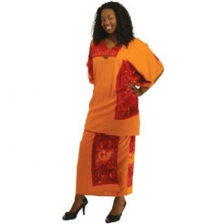 African Money Print Skirt Set   Several Colors Available (Orange) Clothing