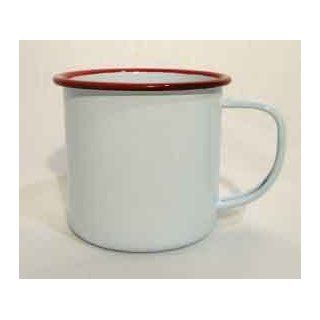Enamelware White with Red Trim Vintage Style 12 oz. Coffee Mug Set of 4 Kitchen & Dining