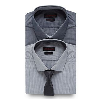 Red Herring Pack of two grey spotted and striped shirts and tie
