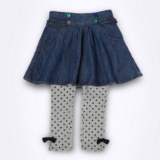 bluezoo Girls blue denim skirt and grey spotted leggings