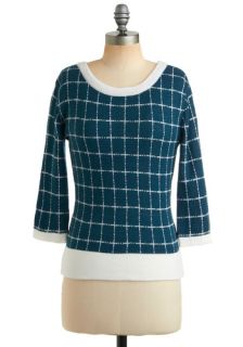 Tulle Clothing Three Square Teals Top  Mod Retro Vintage Sweaters