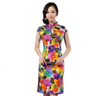 She's Silk Women's Slim Fit and Lift Buttocks Silk Cheongsam Ink Flower Clothing