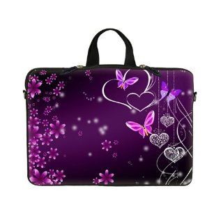 14 14.1 inch Pink Flower Butterfly Design Laptop Sleeve with Hidden Handle & D Ring Hook Eyelets for Shoulder Strap Bag Carrying Case for 14" 14.1" Acer, Asus, Dell, Hp, Sony, Toshiba, Lenvono, IBM, Panasonic and similar size notebook Comput
