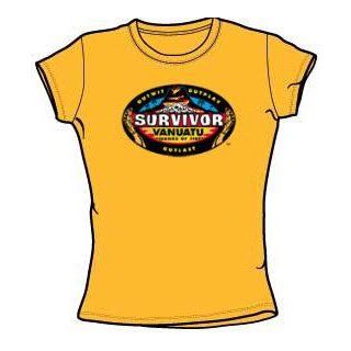 Survivor TV Show VANUATU Juniors Size Fitted Girly Gold T shirt Clothing