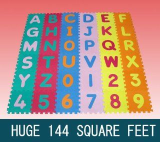 144 SF Alphabet and Number ABC Floor Puzzle Mat for Kids Each Tile 12"x12"x1/2" Thick Toys & Games