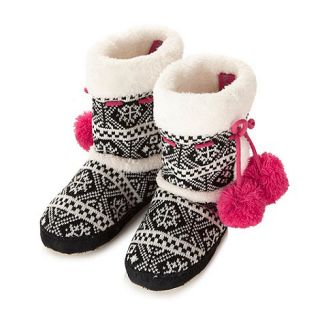 Iris & Edie Black fairisle knit slipper boots