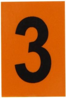 Brady 5910 3 Bradylite 1 1/2" Height, 1" Width, B 997 Sheeting, Black On Orange Color Reflective Number, Legend "3" (Pack Of 25) Industrial Warning Signs