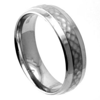 Slightly Domed and Hammered Finish Center Pure Grade 23 Titanium Wedding Band Ring With Polished Etches Jewelry