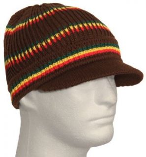 Rastafarian Rasta Inspired Deluxe Striped Visor Beanie (Brown) at  Mens Clothing store