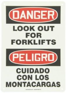 Accuform Signs SBMVHR110VP Plastic Spanish Bilingual Sign, Legend "DANGER LOOK OUT FOR FORKLIFTS/PELIGRO CUIDADO CON LOS MONTACARGAS", 14" Length x 10" Width x 0.055" Thickness, Red/Black on White Industrial Warning Signs Industr