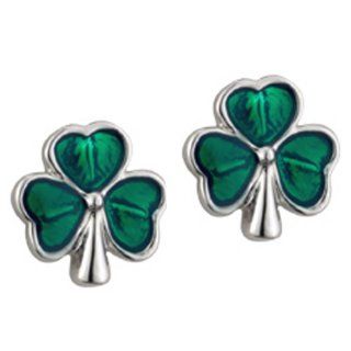 Lucky Rhodium Enamel Irish Shamrock Stud Earrings by Solvar Stud Earrings Jewelry