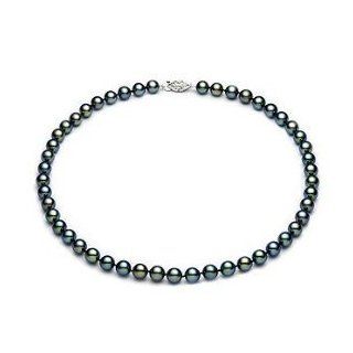 5.5 6.0mm Black Freshwater Pearl Necklace AAA quality with 14k white gold clasp Jewelry