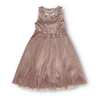 No. 1 Jenny Packham Designer girls taupe applique flower dress