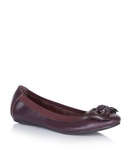 Dark Red Leather Bow Ballet Pumps