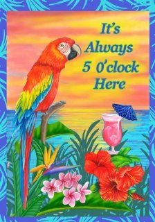 It's Always 5 O' Clock Here Garden Flag Parrot Tropical  Home  Patio, Lawn & Garden