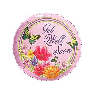 Get Well Soon 18" Butterfly w/ Flowers Pink Sympathy Mylar Foil Balloon  