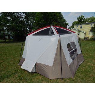 Wenzel Klondike 16 X 11 Feet Eight Person Family Cabin Dome Tent (Light Grey/Taupe/Red)  Camping  Sports & Outdoors