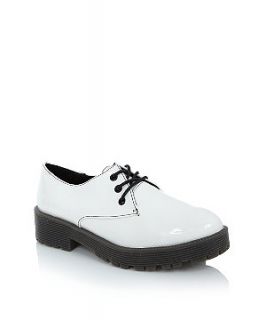 White Patent Chunky Lace Up Cleated Sole Shoes