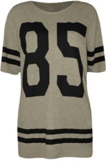 WearAll   Damen '85' Druck Kurzarm Baseball Trikot T Shirt Top   Schwarz   Gre 36 42 Bekleidung