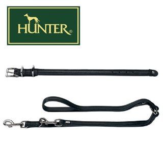 SET Hunter verstellbare Hundeleine / Fhrleine 20/200 + Halsband fr Hunde Gr.65/ SIZE L nickel / Nappaleder schwarz Special Edition Haustier