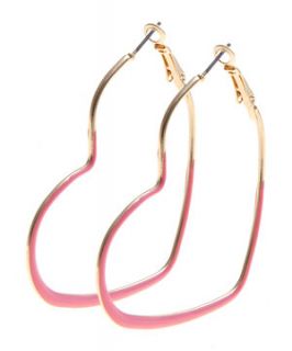 Gold Pink Heart Hoop Drop Earrings