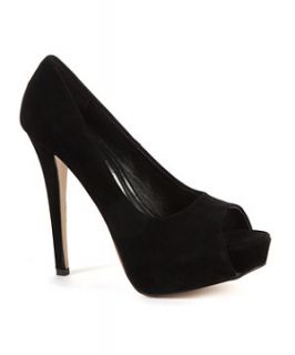 Black Suedette Peep Toe Platform Heels