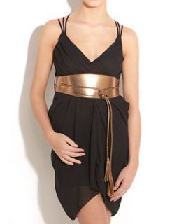Lili Black Cross Back Gold Tassel Belt Dress