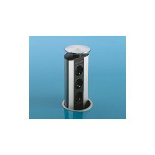 EVOLINE Port 2 versenkbare Energiebox mit 3 Steckdosen / Schukosteckdosen / Steckdose Küche & Haushalt