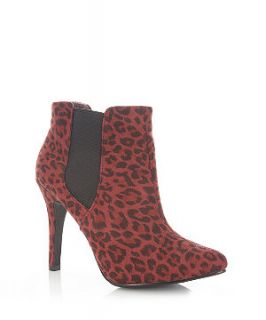 Dark Red Leopard Print Chelsea Pointed Shoe Boots