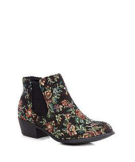 Black Tapestry Floral Low Heel Chelsea Boots