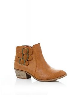 Tan Triple Buckle Ankle Boots