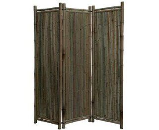 Raumteiler aus schwarzen Bambus, 120 x 180cm 3teilig   Raumtrenner Paravent mobiler Sichtschutz Garten