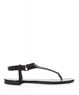 Black Leather Look T Bar Sandals