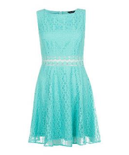 Mint Green Crochet Waist Lace Skater Dress