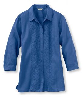Premium Washable Linen Shirt, Three Quarter Sleeve, Eyelet