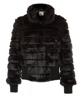Parisian Black Plain Fur Bomber Jacket