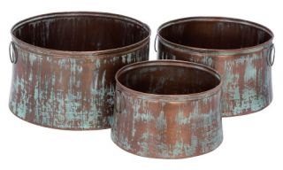 Aspire Home Accents Aged Copper Metal Planters   Set of 3   Planters