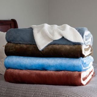 Lavish Home Fleece Blanket with Sherpa Backing   Blankets
