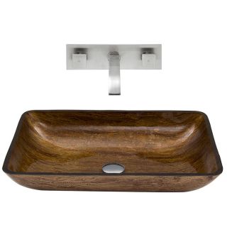 Vigo VGT298 Rectangular Amber Sunset Glass Vessel Sink and Wall Mount Faucet Set   Brushed Nickel   Bathroom Sinks