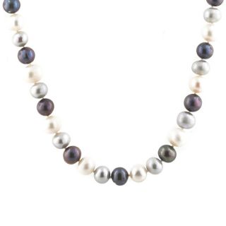 Sterling Silver Freshwater White, Grey, Black Pearl Necklace (9 mm