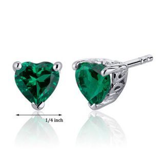 Oravo 1.50 Carats Heart Cut Emerald Stud Earrings