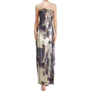 Josie Natori Anzu Abstract Metallic Sequined Strapless Formal Dress